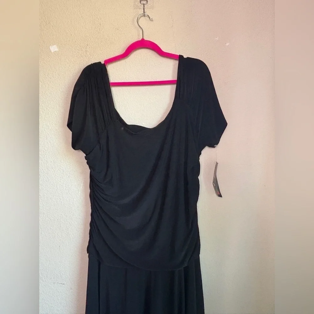 NWT Scarlett Black Drape Scoop Neck Short Sleeve Ruched Cocktail Party Dress 18W